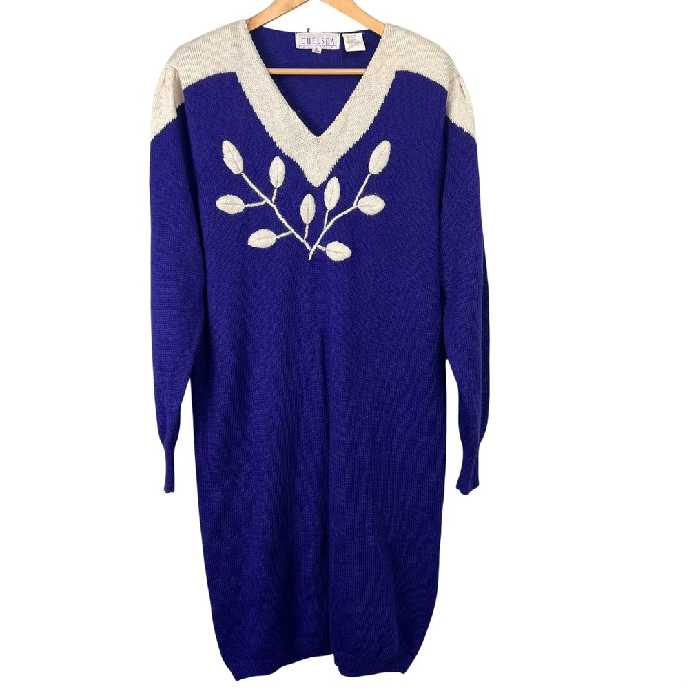 VTG Chelsea Knit Sweater Dress Purple XL 80s Retro Golden Girls Artsy‎ Cottage